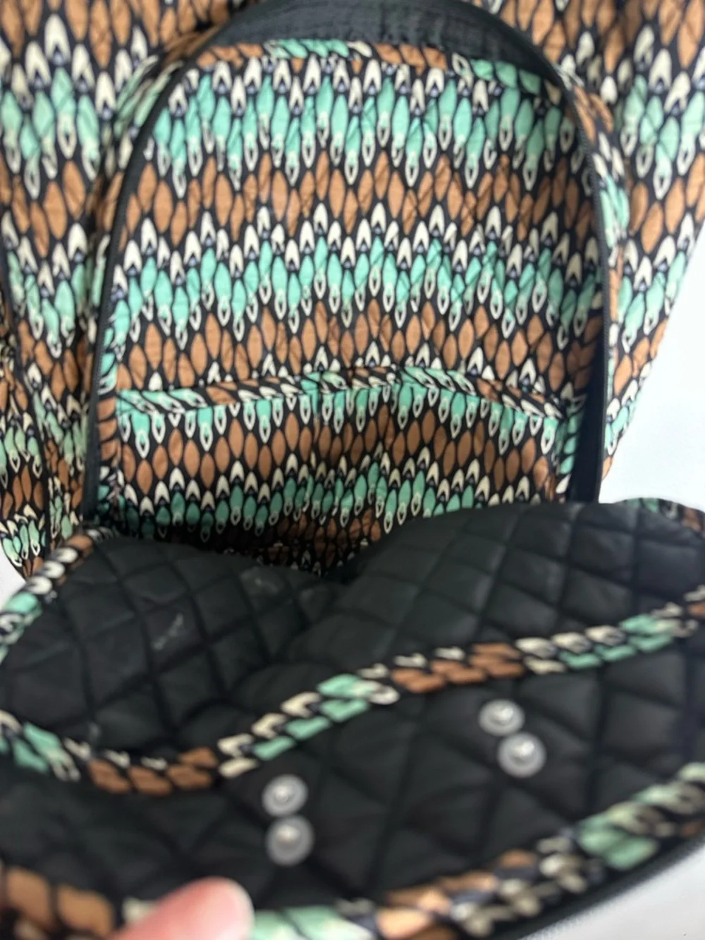 Vera Bradley Quilted Backpack Sierra Stream Mint, Brown & Black Geometric Print